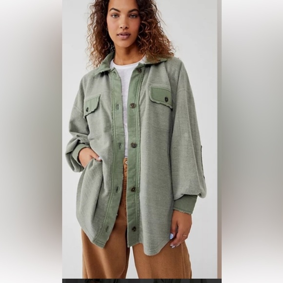 Jackets & Blazers - Free People Ruby Fleece Jacket Shacket Greta Green Oversized L